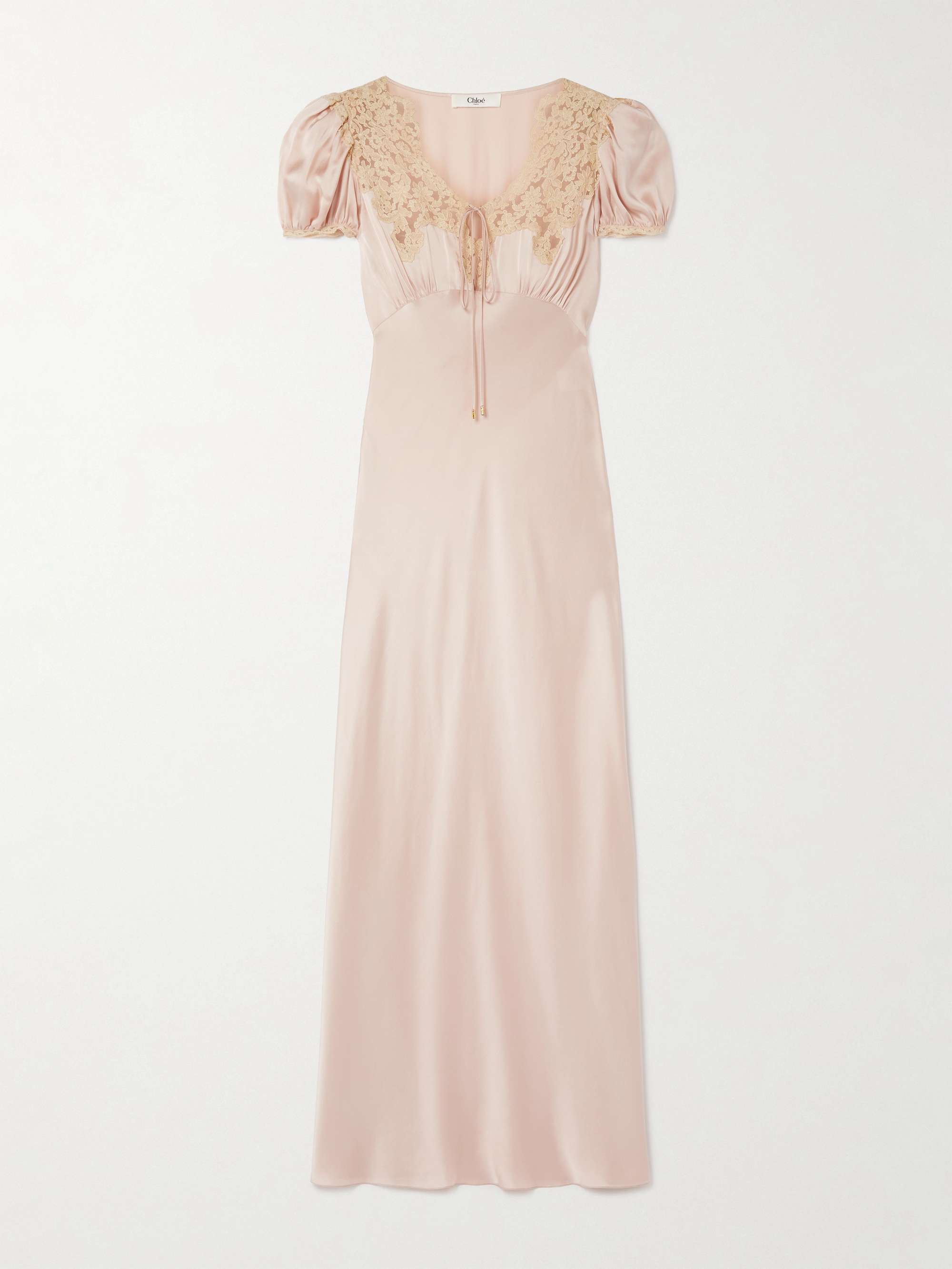 Lace-Trimmed Silk-Satin Gown
