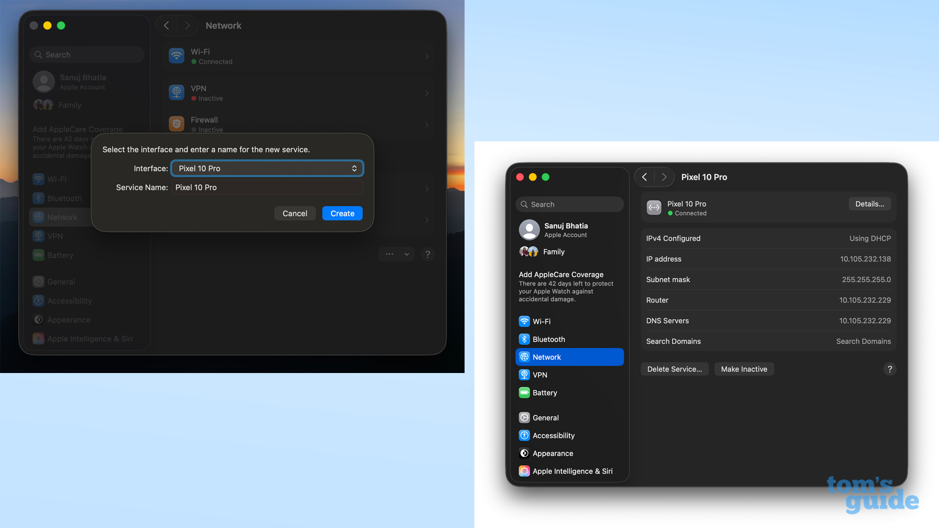 Wi-Fi tethering set-up for Android on macOS continued