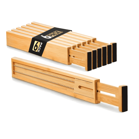 Fakyfj Bamboo Drawer Organizer 6 Pack, Adjustable Expandable for Kitchen & Dresser, 12.5-17 in