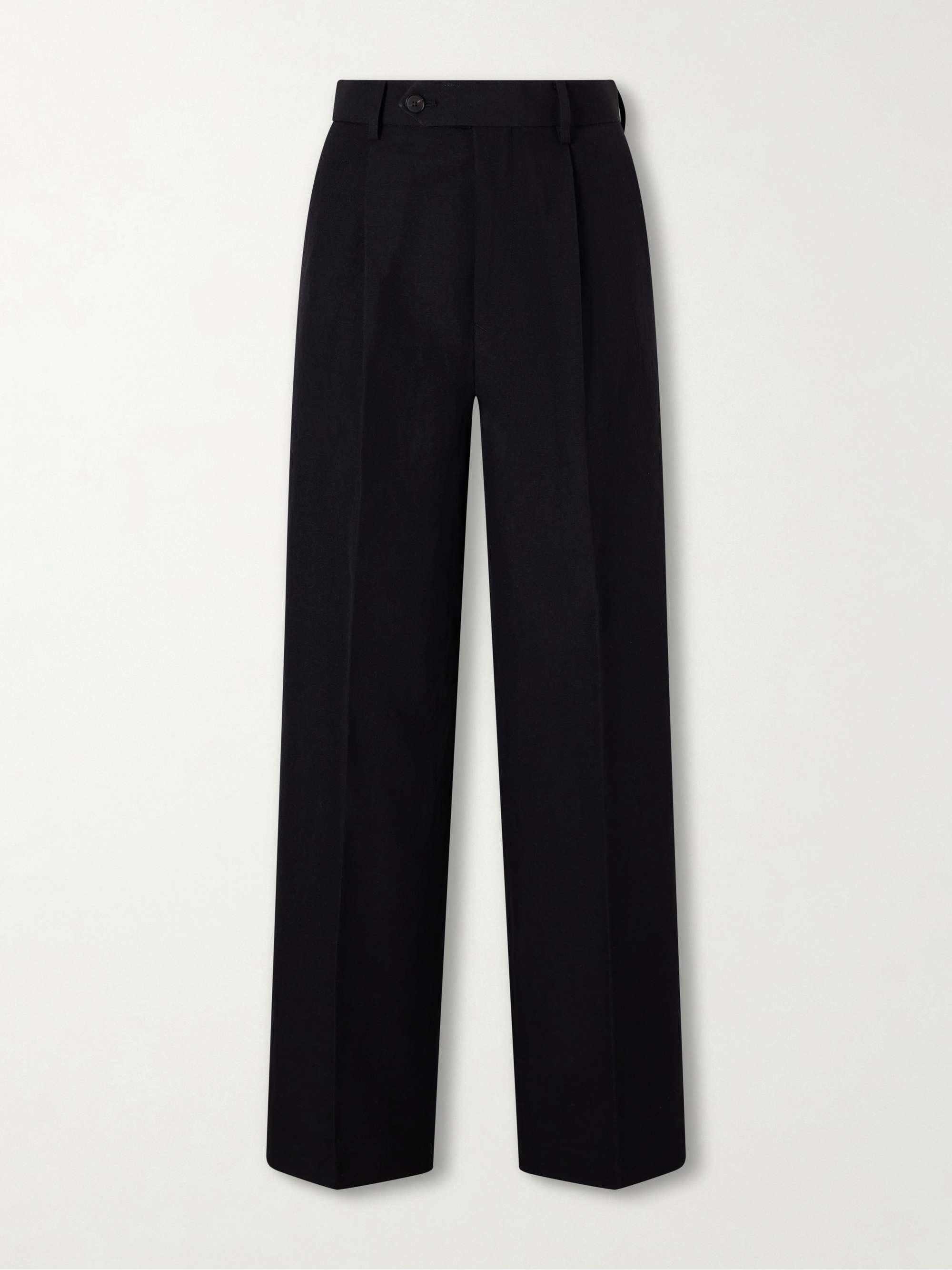 Pleated Wool, Cotton and Linen-Blend Oxford Wide-Leg Pants