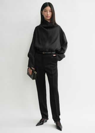 Funnel-Neck Organza Blouse Black