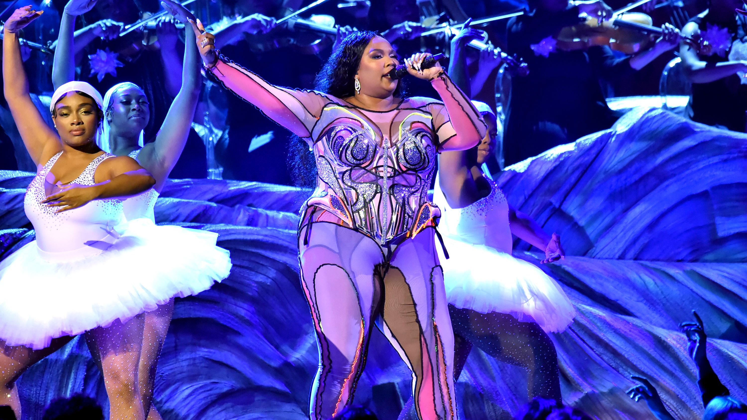 Lizzo dances in blue lingerie in Rihanna's Savage X Fenty show