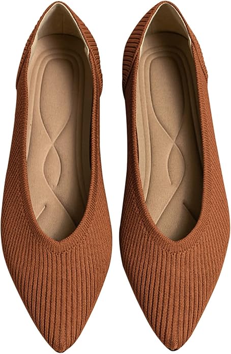TINGRISE, Tingrise Women&#039;s Flats Shoes Pointed Toe Knit Ballet Comfortable Dressy Slip on Flat Brown Us7