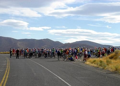 Riders reach the summit.