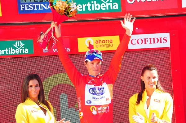 Sylvain Chavanel (Quick Step) salutes from the podium.