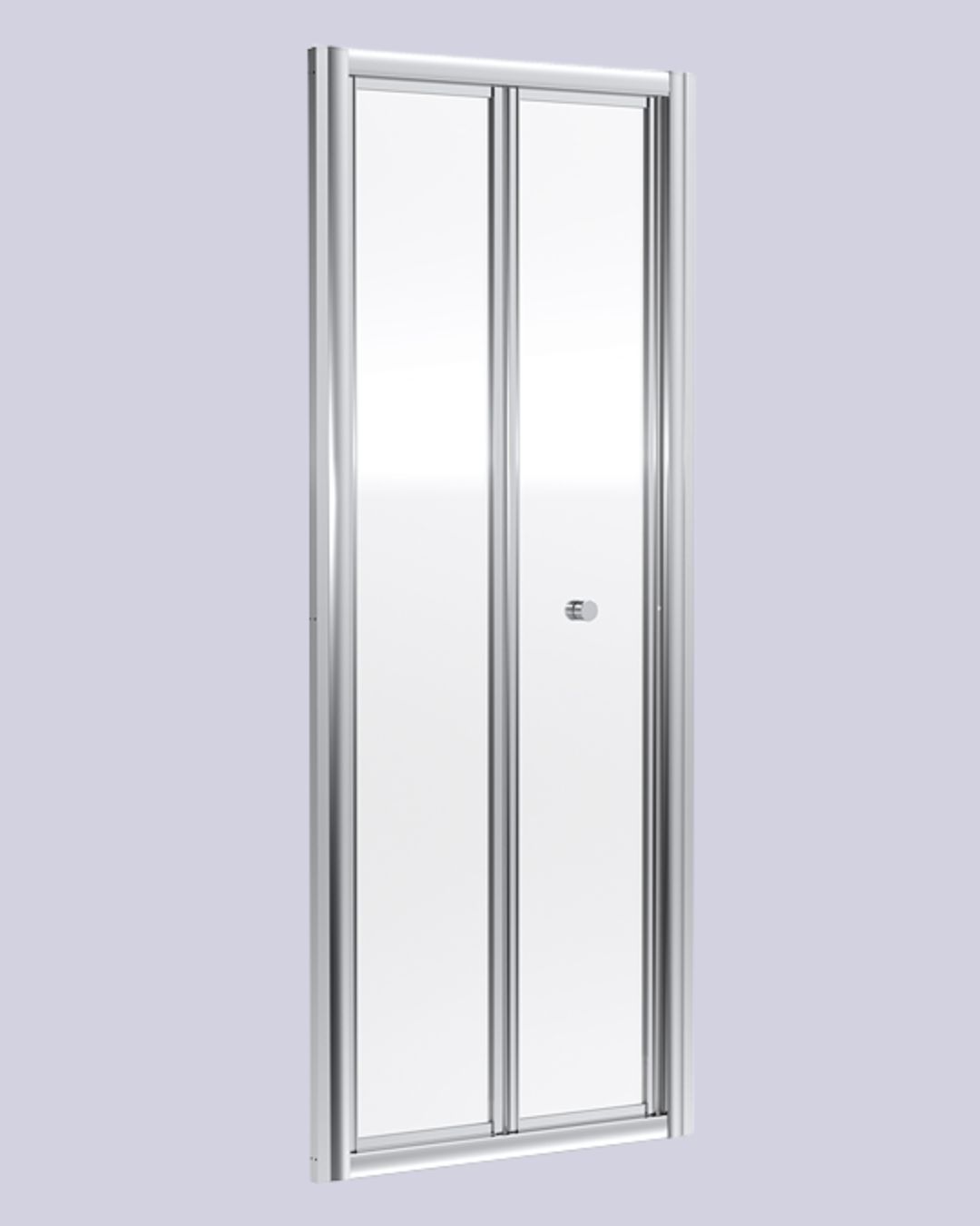 Monza 1000x1900 Bi-Fold Shower Door in silver against lilac background.