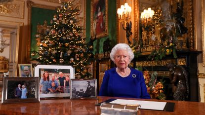 Britain's Queen Elizabeth II posing for a photograph after she recorded her annual Christmas speech, in Windsor Castle
