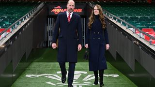 William, Prince of Wales and Catherine, Princess of Wales leave the stadium following the Guinness Six Nations 2025 match between Wales and England at Principality Stadium on March 15, 2025 in Cardiff, Wales.