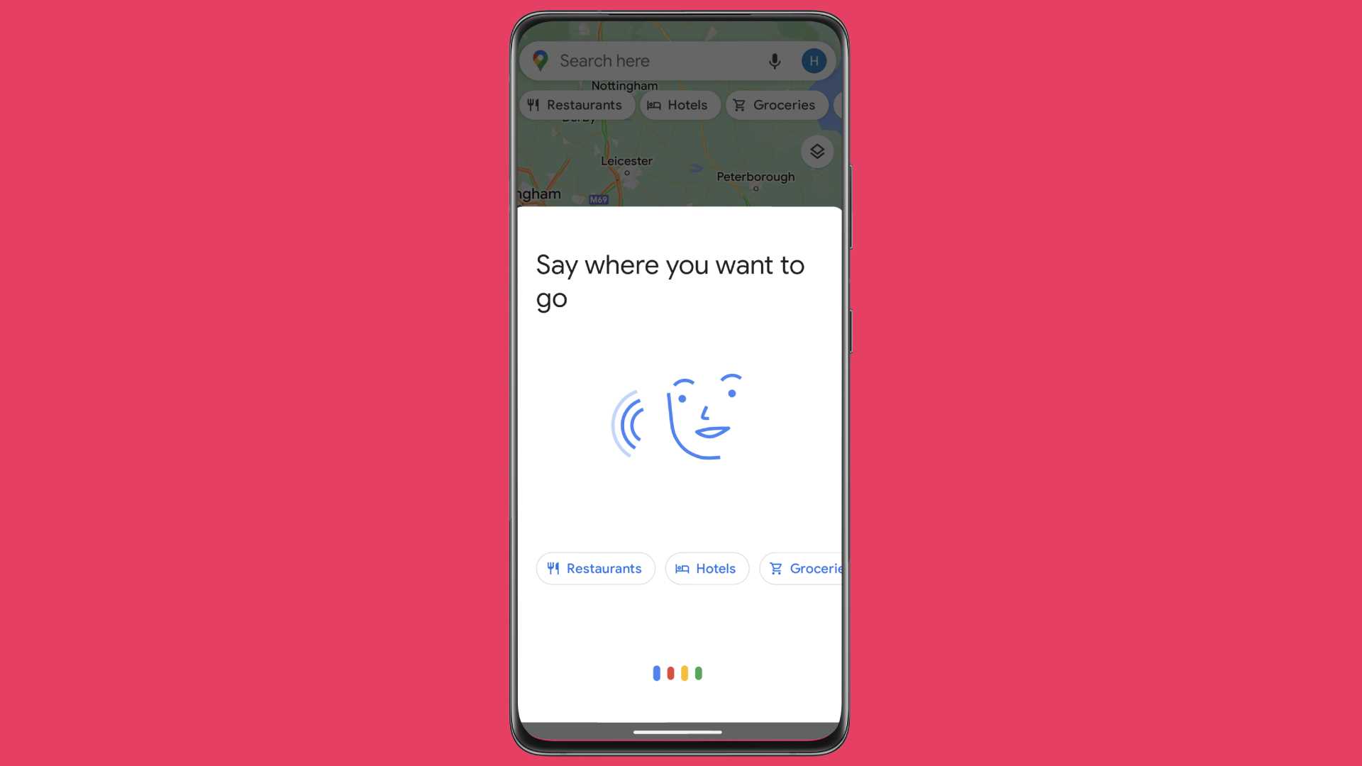 A screen shows the new Google Maps assistant saying 