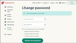 The ExpressVPN website confirming a password has been successfully changed