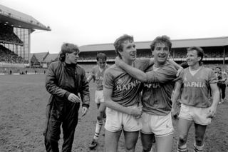 Trevor Steven, far right, won two league titles, an FA Cup and UEFA Cup Winners' Cup in six years at Everton
