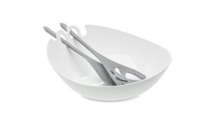 Shadow Salad Bowl, white with contrast grey salad servers