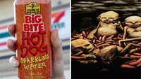 A can of hot dog-flavoured water, next to art for the Limp Bizkit album Chocolate Starfish And The Hot Dog Flavored Water
