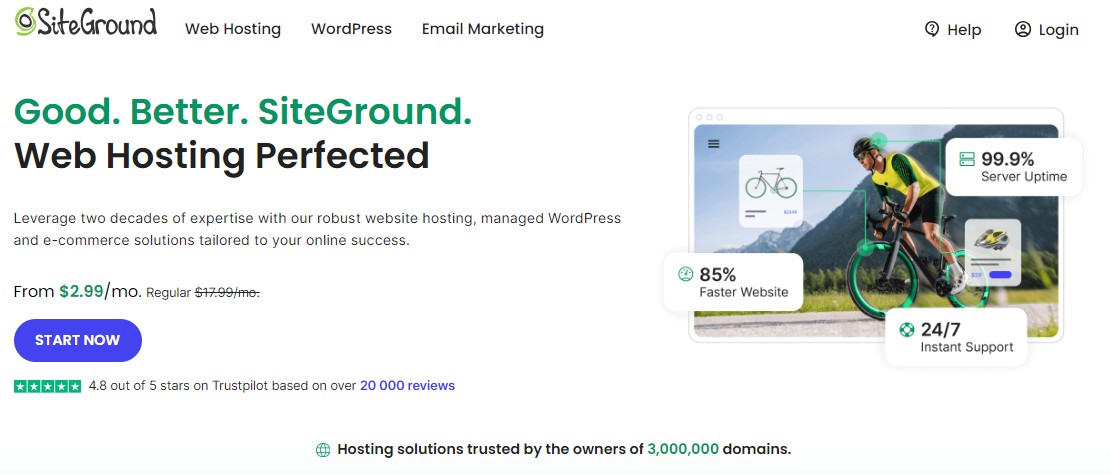 An image of SiteGround's home page