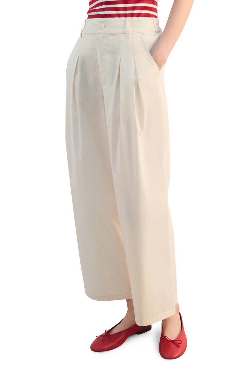 Pleated High Waist Crop Wide Leg Cotton Pants