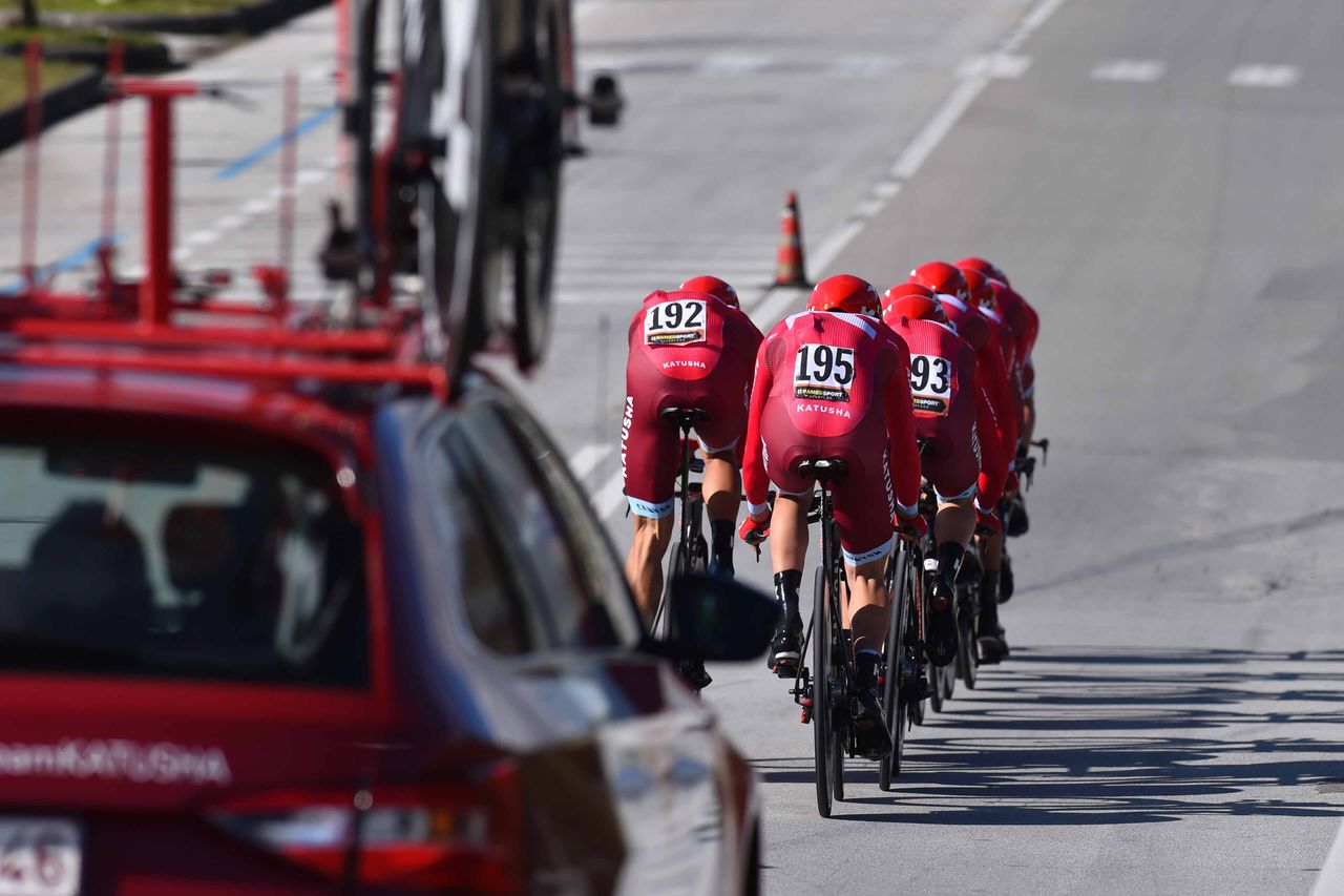 Team Katusha in the team time trial in Tirreno-Adriatico