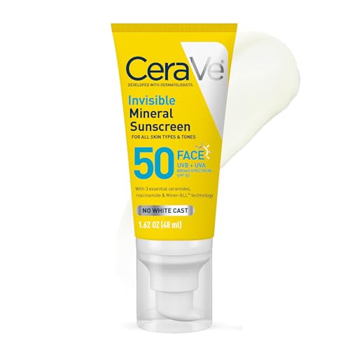 Cerave Invisible Mineral Sunscreen Spf 50, Face Sunscreen for Sensitive Skin With Zinc Oxide &amp;amp; Titanium Dioxide, Vitamin E + Niacinamide + Ceramides, Oil Free, Travel Size 1.62 Oz