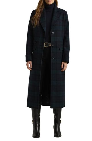 Reefer Plaid Longline Wool Blend Coat