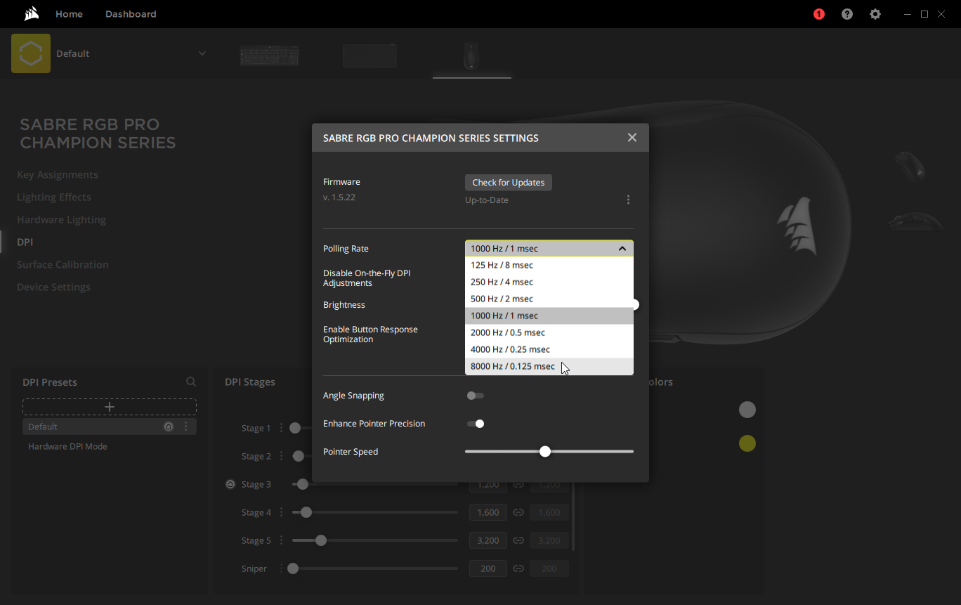 Corsair Sabre RGB Pro iCue software 8k polling