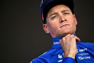 Dutch Mathieu van der Poel of AlpecinDeceuninck pictured on the podium after the E3 Saxo Bank Classic one day cycling race 2041km from and to Harelbeke Friday 24 March 2023 BELGA PHOTO JASPER JACOBS Photo by JASPER JACOBS BELGA MAG Belga via AFP Photo by JASPER JACOBSBELGA MAGAFP via Getty Images