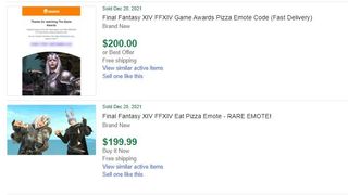 Sale records of the FFXIV pizza emote.
