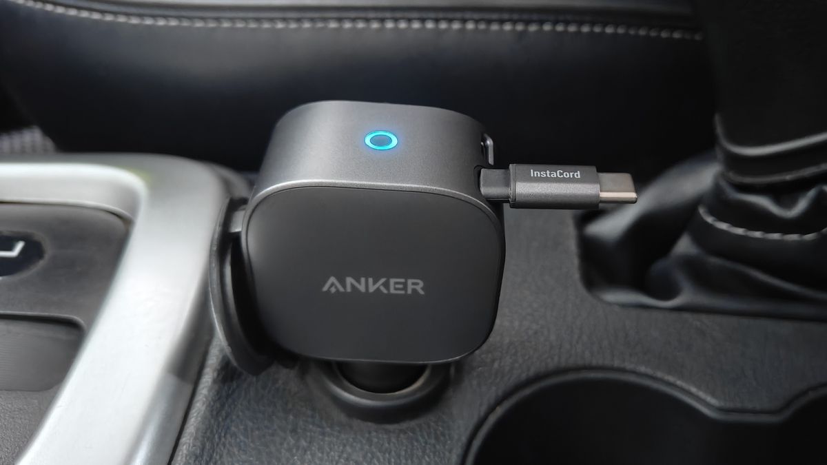 Anker Nano 75W Car Charger inside a car