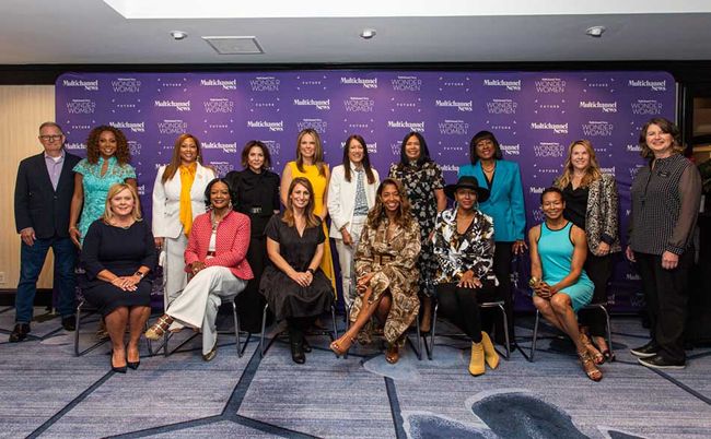 The 2022 Multichannel News Wonder Women of Los Angeles were honored at a gala L.A. TV Week breakfast on June 6. (Top, l. to r.): Kent Gibbons, content director, MCN/B+C/Next TV; Holly Robinson Peete, Woman of Influence; event co-host Darla Miles; honorees Shannon Ryan, Wendy McMahon and Michele Edelman; Carmen Palmer, WICT Network: Southern California Catalyst Award winner; event co-host Pat Harvey; honoree Tricia Melton; and Carmel King, VP, AV Tech and Media &amp; Entertainment Groups, Future. Bottom row (l. to r.): Honorees Lisa Knutson, Sylvia Bugg, Sarah Weidman, Tara DeVeaux, Nikki Love and Jennifer Turner.