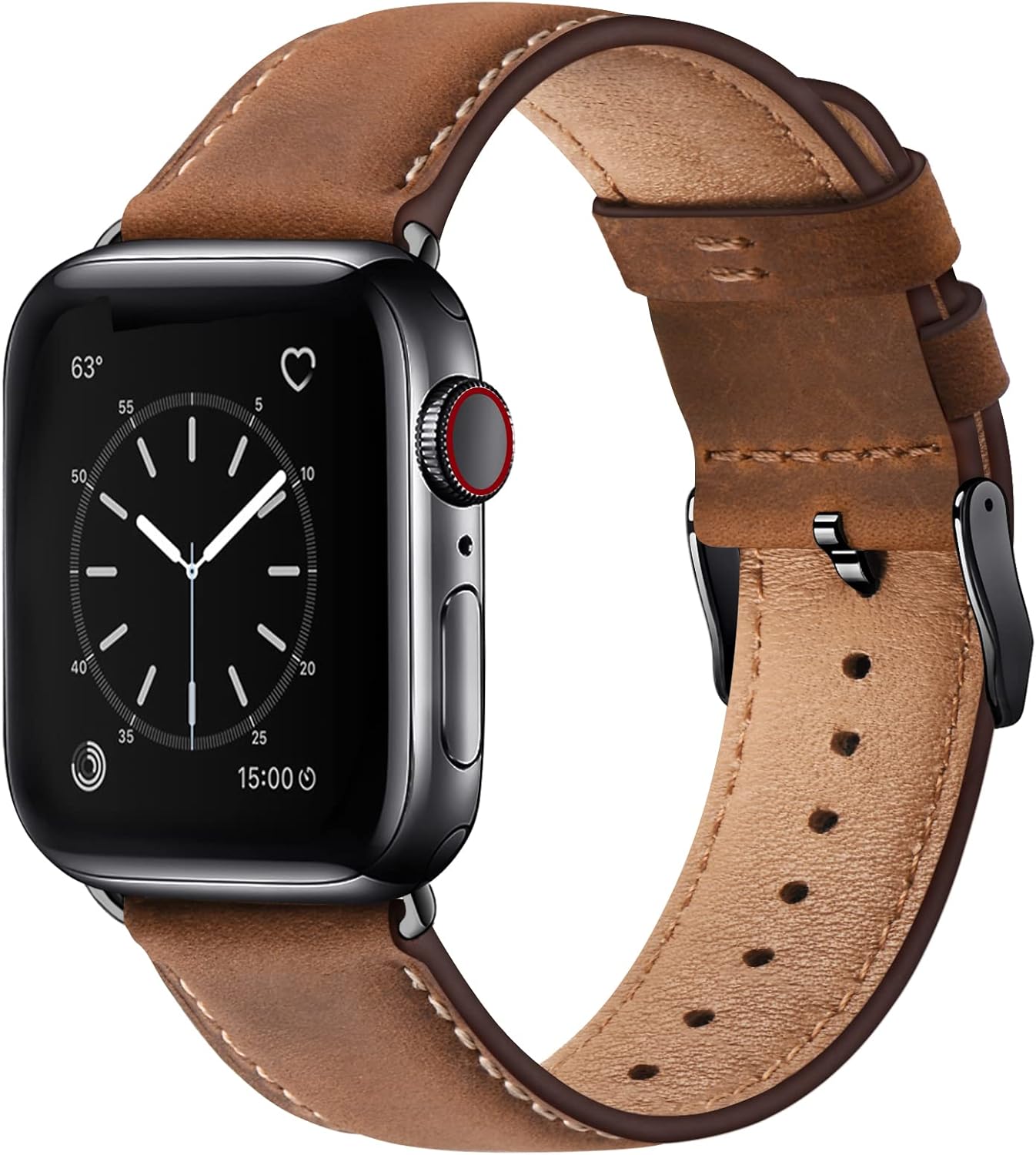 Sunfwr Leather Bands Compatible With Apple Watch Band 42mm(series 3 2 1) 44mm 45mm 46mm 49mm for Unisex, Replacement Strap for Iwatch Ultra 2, Ultra, Se2, Se, Series 10 9 8 7 6 5 4 3 2 1