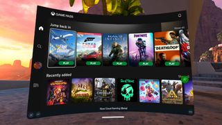 Le menu Xbox Cloud Gaming apparaît sur l'écran d'un casque Meta Quest 2
