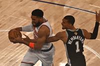 NEW YORK, UNITED STATES - JUNE 10: Karl-Anthony Towns (32) of the New York Knicks and Victor Wembanyama (1) of San Antonio Spurs in action during the National Basketball Association (NBA) finals game between the New York Knicks and San Antonio Spurs at the Madison Square Garden in New York, United States on June 10, 2026. (Photo by Celal Gunes/Anadolu via Getty Images)