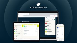 ExpressVPN Keys on multiple devices (laptop, tablet, smartphone) on a dark background - promo image