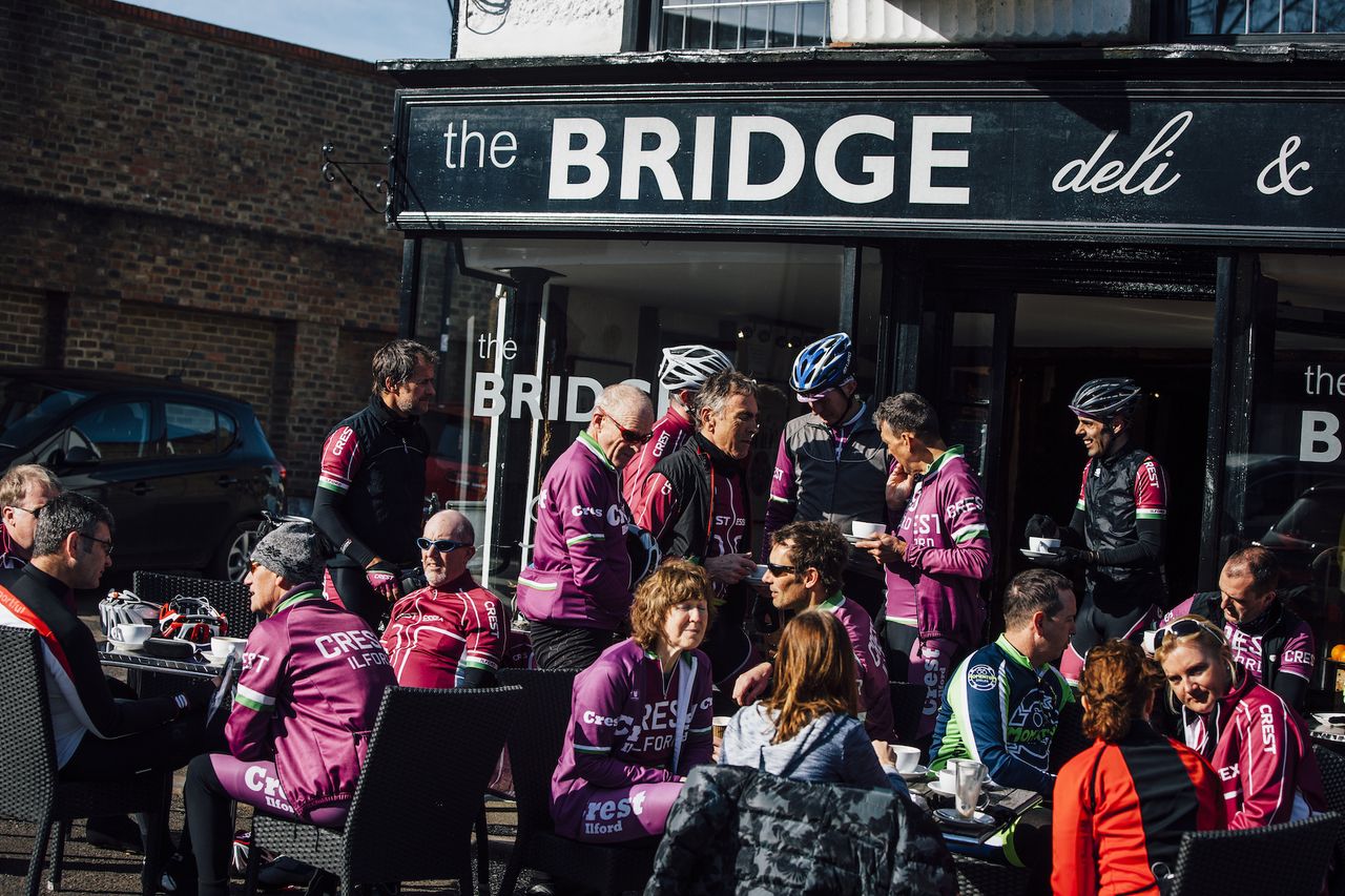 Cycling club at a cafe during a Ride With Cycling Weekly