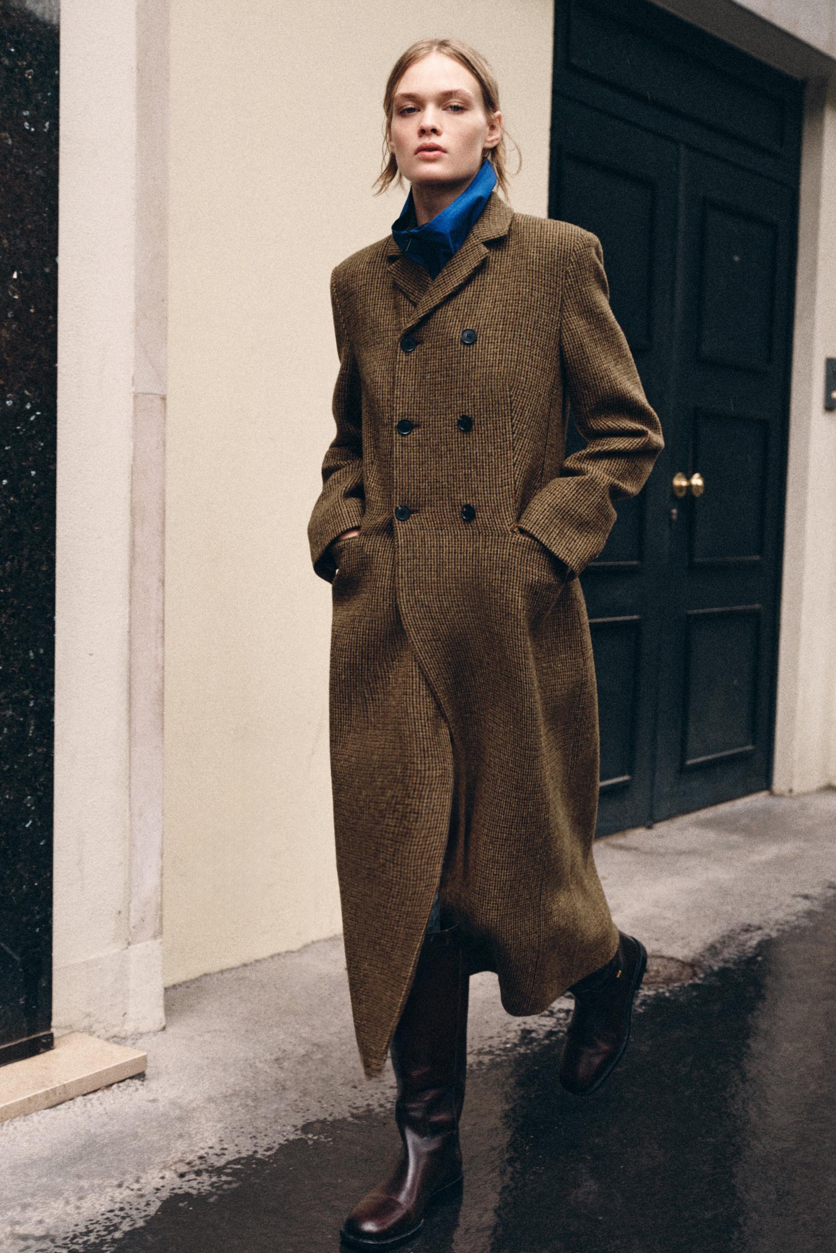 ZARA Zw Collection 100% Wool Plaid Coat - Brown - Xs