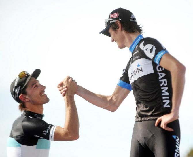 Cancellara and Vansummeren on the 2011 Paris-Roubaix podium