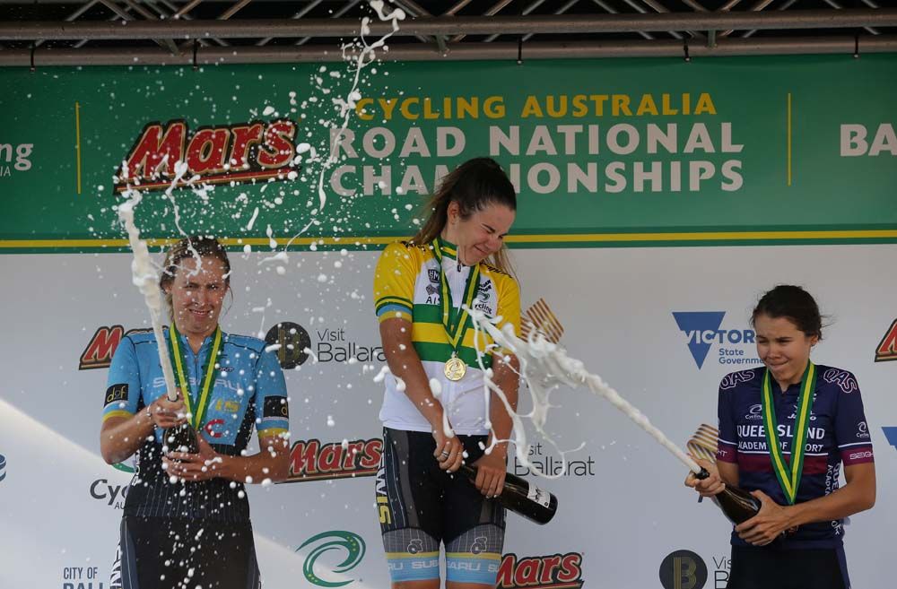Jessica Allen is sprayed with champagne