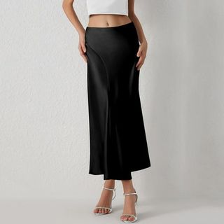 Fairy Skirt,women's Satin Midi Skirts 2024 Summer High Waisted a Line Elegant Party Long Silk Skirt,midi Skirt(size:m)