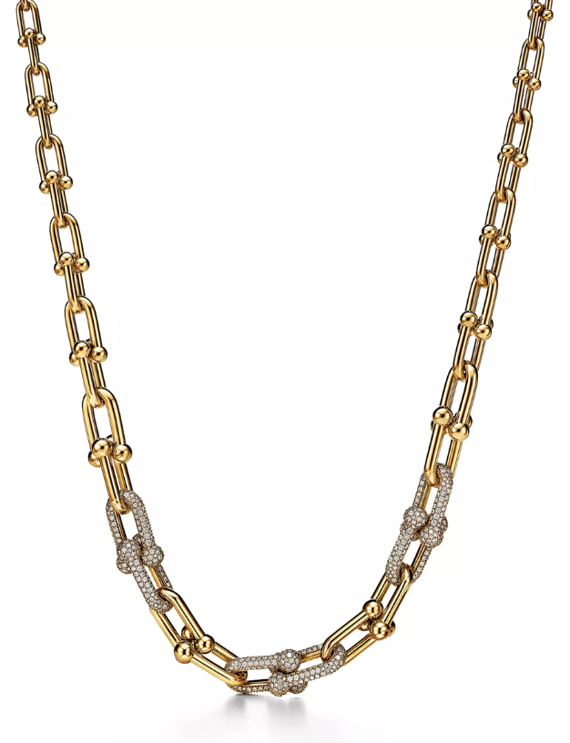 Tiffany &amp;amp; Co., Graduated Link Necklace in Yellow Gold with Pav&amp;eacute; Diamonds
