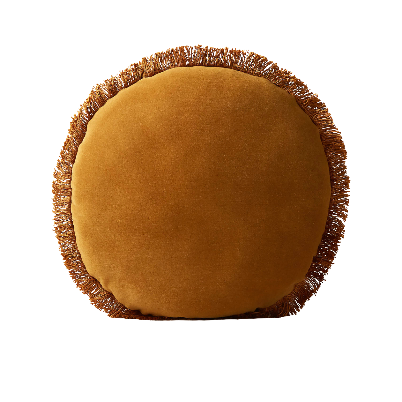 CB2, Bettie Tapenade Yellow Velvet Round Throw Pillow 16"