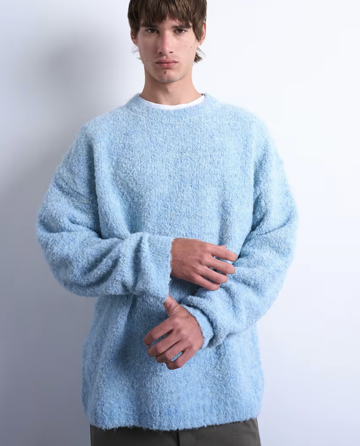 Relaxed fit boucle jumper in mid blue