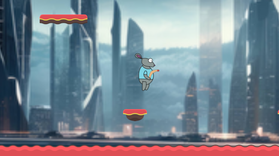 A rat with a boomerang about to fall into lava in Monster Sniper Season 3.