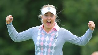 charley Hull celebrates on her Solheim Cup debut in 2013