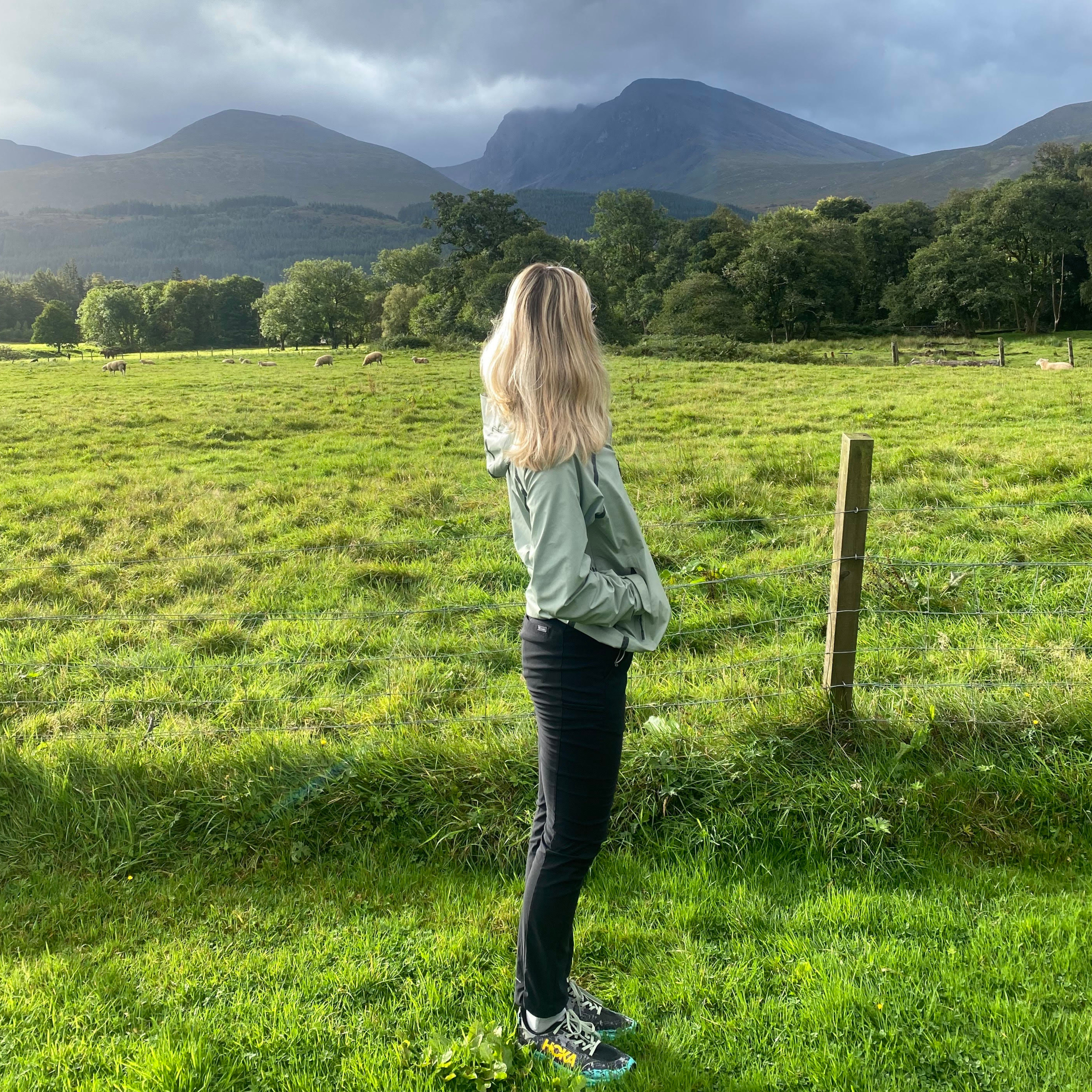 Tom&#039;s Guide writer Jessica Downey wearing the Columbia Leslie Falls Pull-on Pant in the Highlands