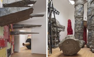 sculptures in timber, fabric, concrete