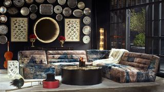 Timothy Oulton opening at Bluebird Garage, INCEPTION ROCK CRYSTAL COFFEE TABLE, £6,700, SHABBY SECTIONAL FADED & DEGRADED SOFA, £9,750, Inception Rock Crystal Mirror, £4,300
