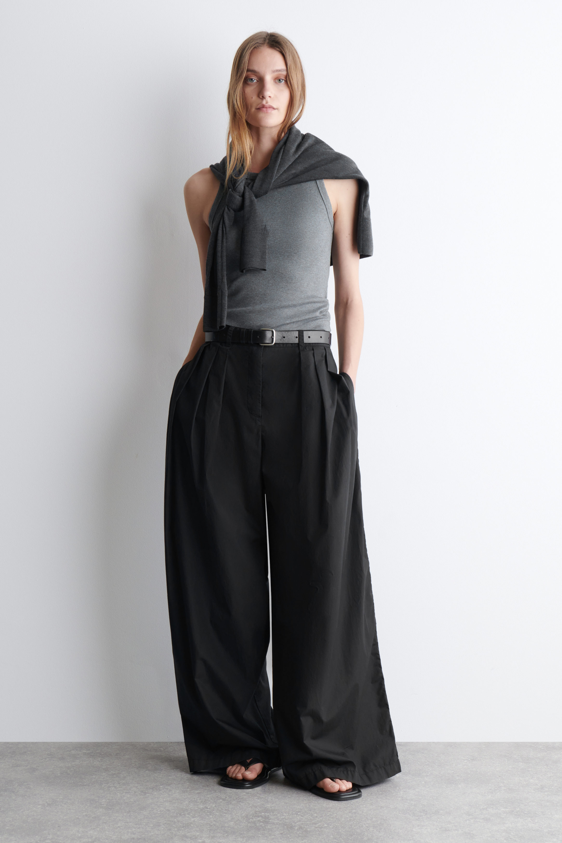 Pleated Cotton Wide-Leg Trousers