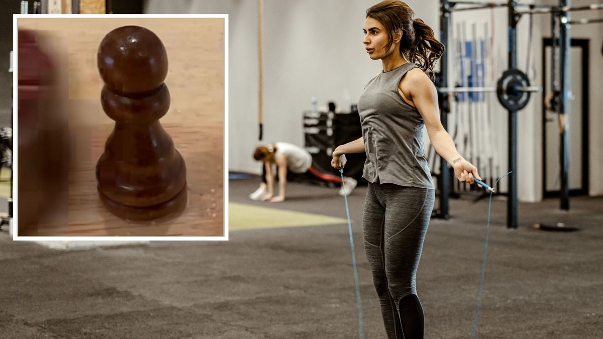 A woman performing double-unders in a CrossFit box, and Dave Castro&#039;s hint for CrossFit Open workout 24.2 