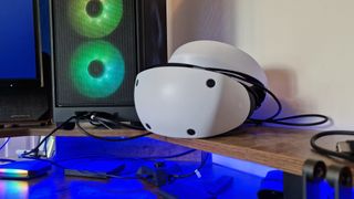 PSVR 2 up close next to a gaming PC
