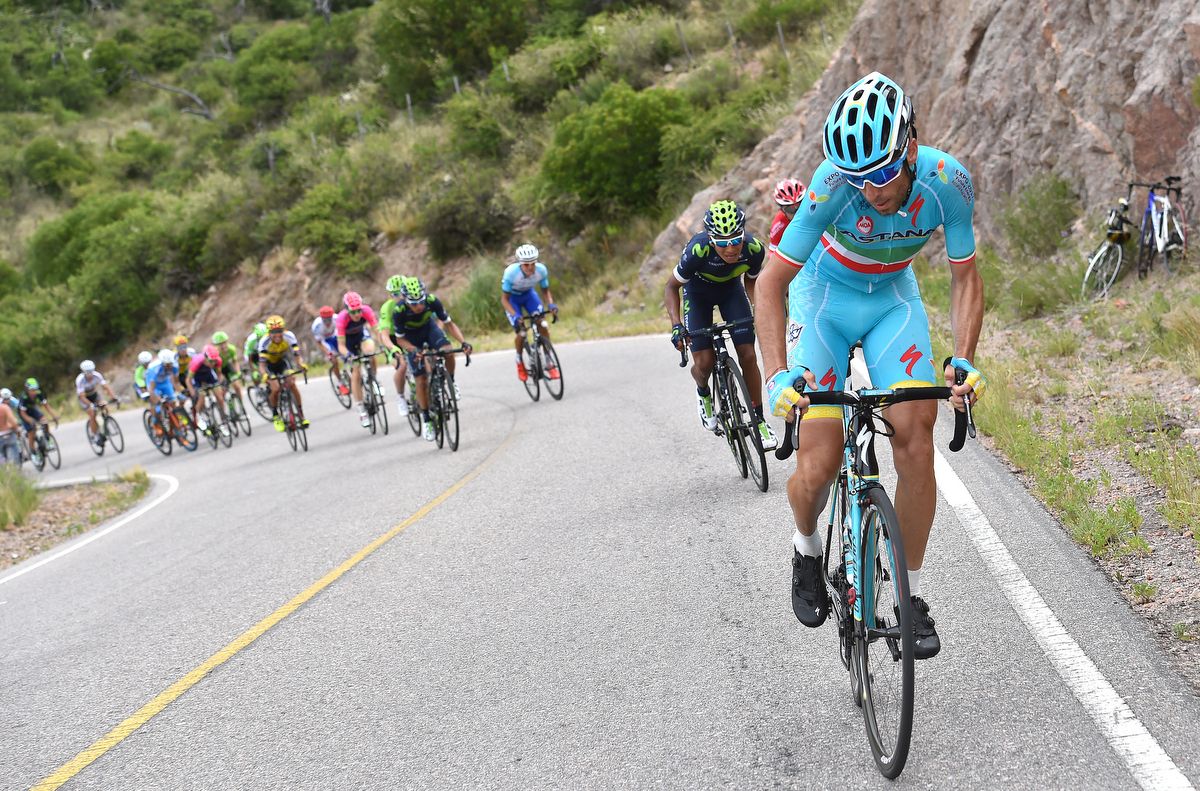 Vincenzo Nibali (Astana) tests his legs on the climb