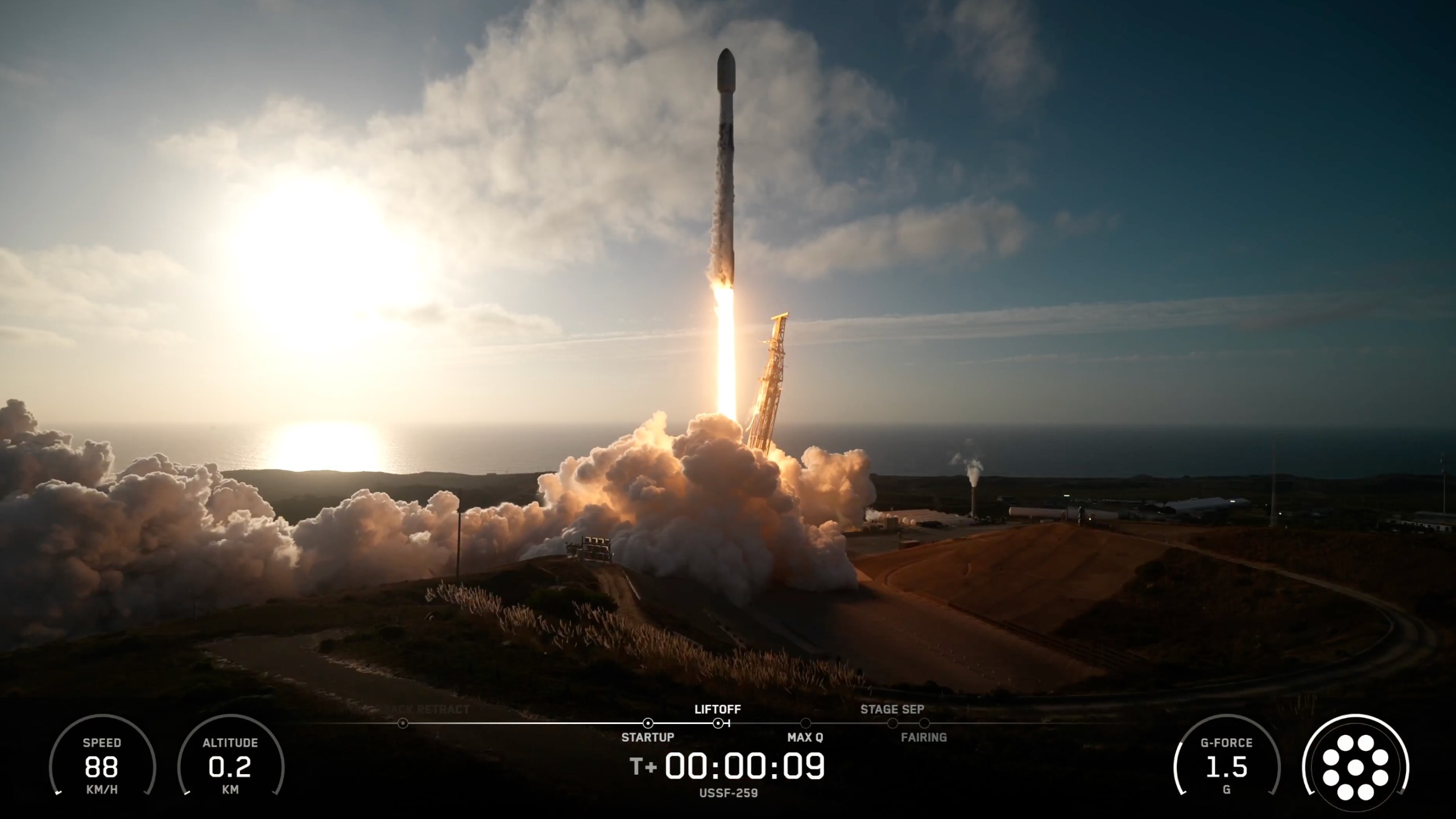 A SpaceX Falcon 9 rocket launches the USSF-259 mission for the U.S. Space Force from Vandenberg Space Force Base in California on Sept. 16, 2026.