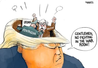 Political Cartoon U.S. Trump War Room Bolton Iran Pentagon Fighting
